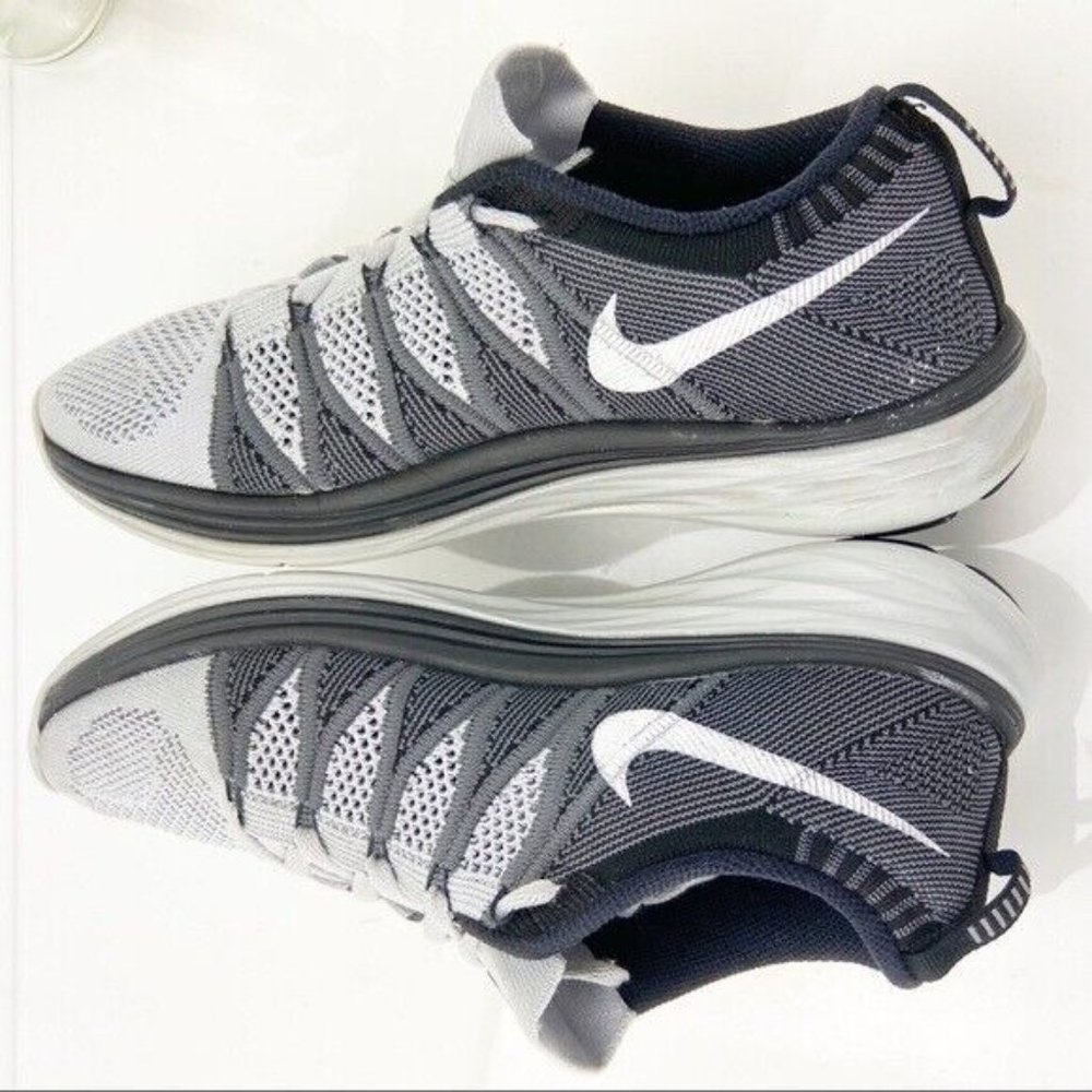 Nike Lunar 2 Flyknit Sneaker Running Shoe Men Size 7 Jogger Light Mesh Knit Gray - Picture 7 of 11